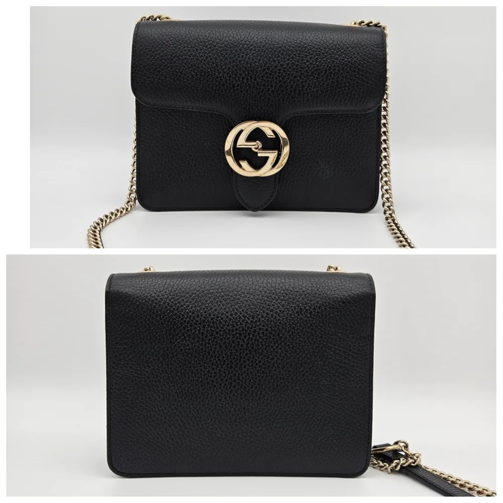 Authentic Gucci Interlocking G Shoulder Bag Black #4336M - Picture 4 of 10